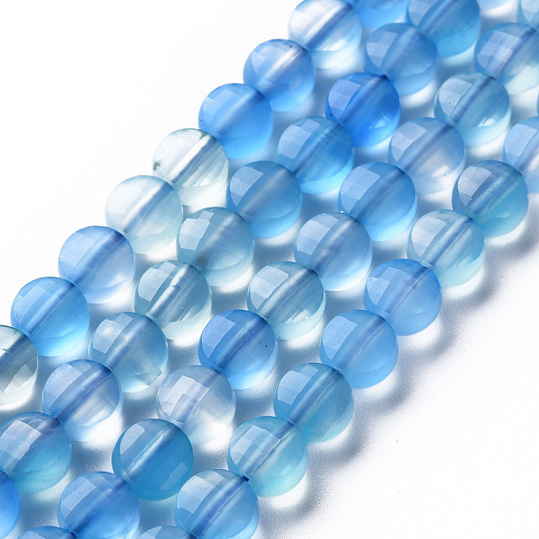 

PandaHall Natural Agate Beads Strands, Dyed & Heated, Faceted, Flat Round, Light Sky Blue, 6x4mm, Hole: 1mm, about 62pcs/strand, 14.76 inch...
