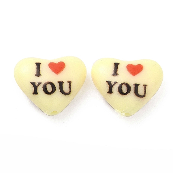 

PandaHall Opaque Acrylic Beads, Printed Beads, Heart with Word, Lemon Chiffon, 12x14.5x6mm, Hole: 1mm Acrylic Heart
