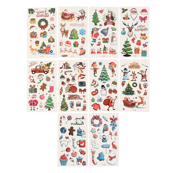 PandaHall Cartoon Body Art Tattoos, Temporary Tattoos Paper Stickers, Christmas Theme, Mixed Color, 12x6.8x0.025cm, Stickers: 2~31x2~61mm...