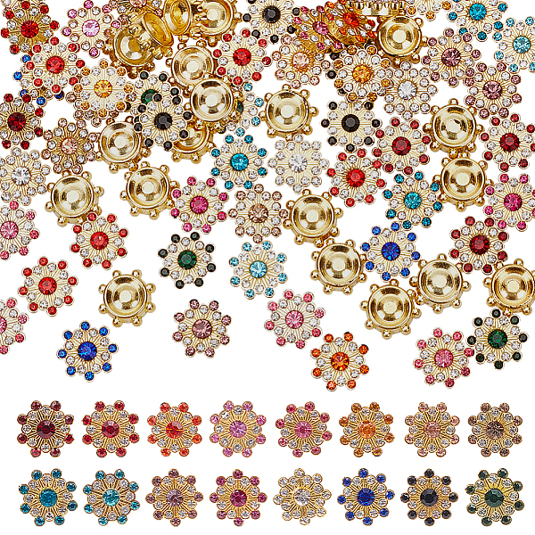 

PandaHall WADORN 160Pcs 16 Style Flower Glass Rhinestone Ornament Accessories, with Golden ABS Plastic Base, Mixed Color, 15x14~15x5mm..., Multicolor