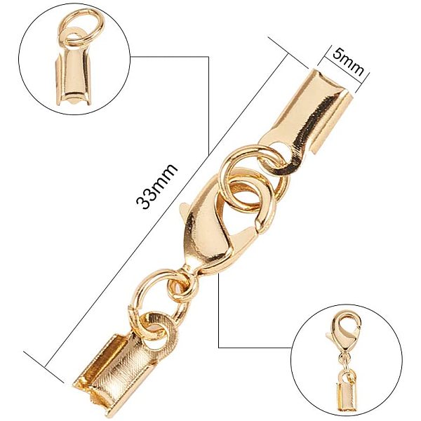 

PandaHall 20 Sets Brass Lobster Claw Clasps Fold Over Cord End Caps Terminators Crimp End Tips for Jewelry Making, Golden Brass Others