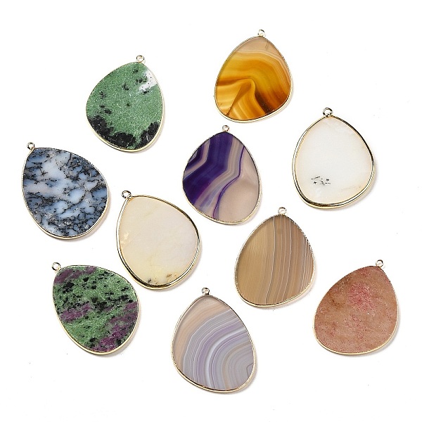 

PandaHall Natural Mixed Stone Pendants, Rack Plating Brass Egg Charms, Golden, 41.5~43x30.5~31x2.4mm, Hole: 1.3~2mm Mixed Stone Egg