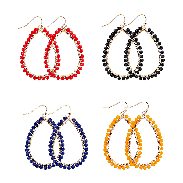

PandaHall FIBLOOM 4 Pairs 4 Colors Glass Seed Beaded Teardrop Dangle Earrings, Golden Alloy Long Drop Earrings, Mixed Color, 57x36mm, 1..., Multicolor