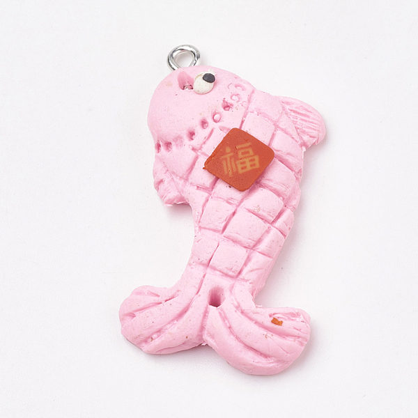 

PandaHall Handmade Polymer Clay Pendants, with Iron Findings, Fish with Chinese Character Blessing, Platinum, Pink, 36x20.5x6.5mm, Hole: 2mm...