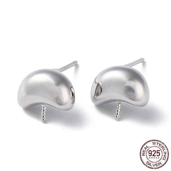 

PandaHall Rhodium Plated 925 Sterling Silver Stud Earring Findings, Moon, for Half Drilled Beads, with S925 Stamp, Real Platinum Plated...
