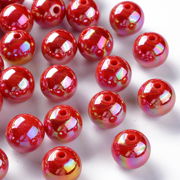 

PandaHall Opaque Acrylic Beads, AB Color Plated, Round, FireBrick, 16x15mm, Hole: 2.8mm, about 220pcs/500g Acrylic Round Red