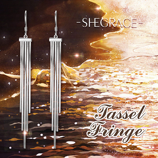 

PandaHall SHEGRACE 925 Sterling Silver Dangle Earrings, with Chain Tassel, Silver, 61x7mm Sterling Silver Silver