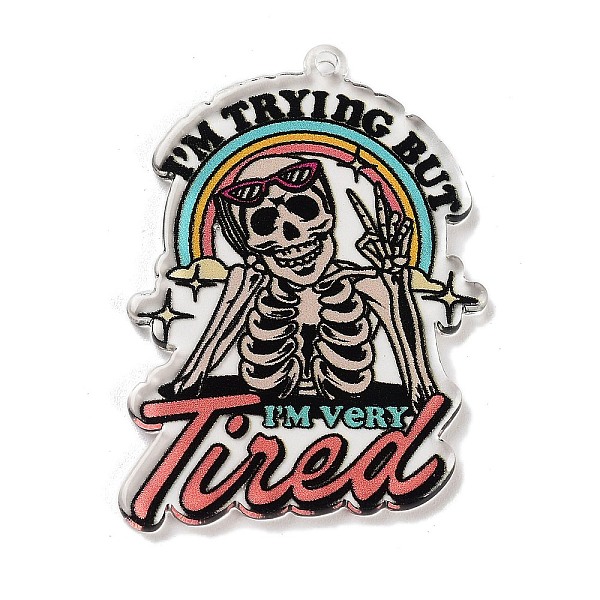 

PandaHall Acrylic Pendants, Hallowmas Series Charms, Skull, Word, 42x31x2.3mm, Hole: 1.6mm Acrylic Word