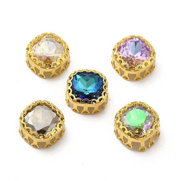 

PandaHall Square Shaped Sew on Rhinestone, Glass Rhinestone, Garments Accessories, Multi-Strand Links, with Golden Tone Brass Findings..., Multicolor