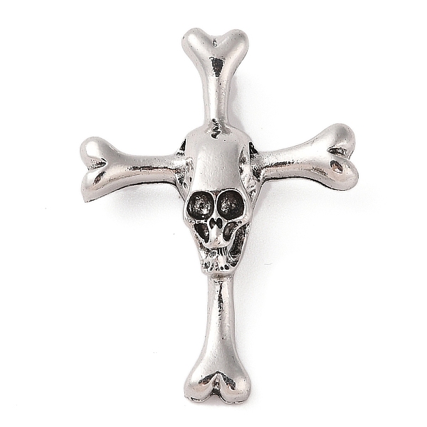 

PandaHall Tibetan Style Alloy Pendants, Cadmium Free & Lead Free, Cross with Skull, Antique Silver, 48x34.5x16.5mm, Hole: 5x9mm Alloy Cross