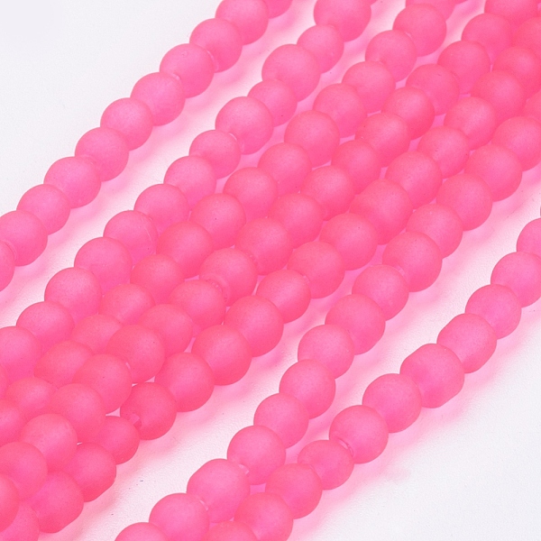 

PandaHall Transparent Glass Bead Strands, Frosted, Round, Deep Pink, 4mm, Hole: 1.1~1.6mm, about 200pcs/strand, 31.4 inch Glass Round Pink