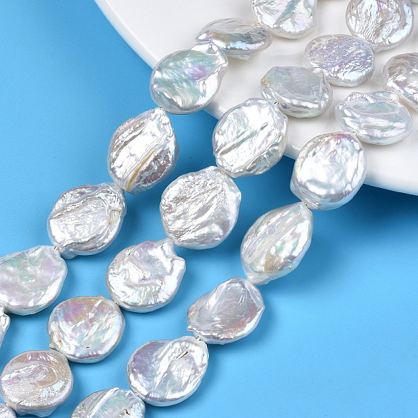 

PandaHall Natural Keshi Pearl Beads Strands, Cultured Freshwater Pearl, Flat Round, WhiteSmoke, 18.5~22x15.5~17.5x4.5~8mm, Hole: 0.8mm..., White