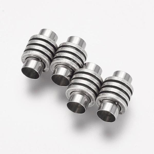 

PandaHall 304 Stainless Steel Magnetic Clasps with Glue-in Ends, Column, Antique Silver, 16x10mm, Hole: 6mm 304 Stainless Steel Column