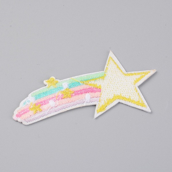 

PandaHall Computerized Embroidery Cloth Iron On/Sew On Patches, Costume Accessories, Appliques, Meteor, Colorful, 44x88x1.5mm Cloth Star
