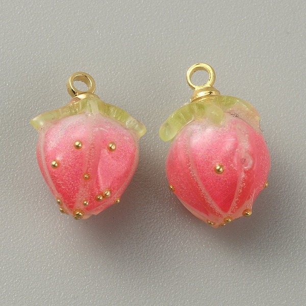 

PandaHall Opaque Acrylic Charms, with Golden Plated Brass Finding, Strawberry, Deep Pink, 14x10x9.5mm, Hole: 1.5mm Acrylic Fruit