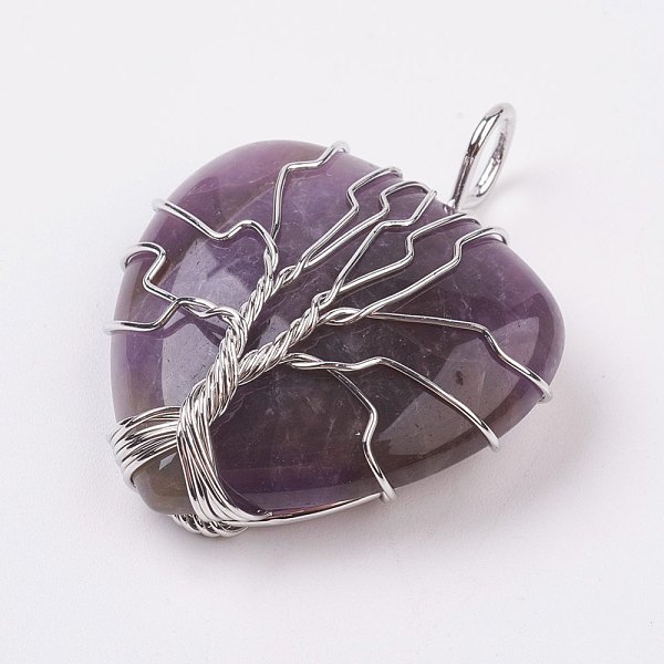 

PandaHall Natura Amethyst Pendants, with Platinum Tone Brass Findings, Heart, 40x31x10mm, Hole: 5mm Amethyst Heart