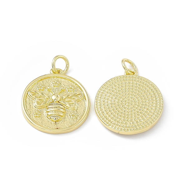 

PandaHall Rack Plating Brass Pendants, Long-Lasting Plated, Lead Free & Cadmium Free, Flat Round with Bee Charm, Real 18K Gold Plated...