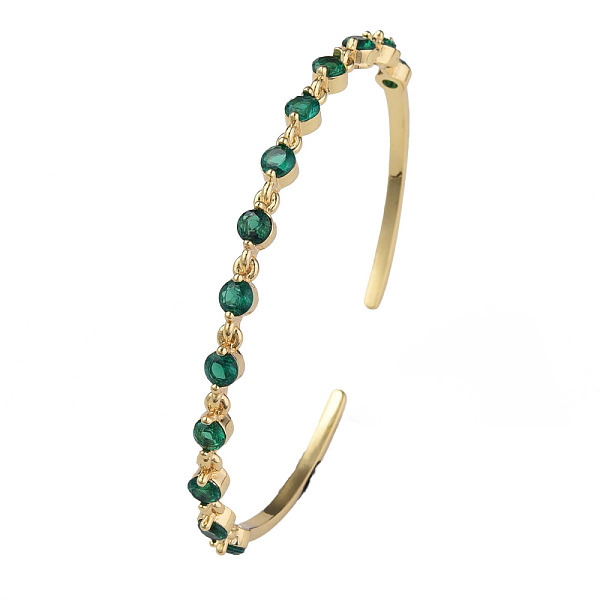 

PandaHall Cubic Zirconia Flat Round Open Cuff Bangle, Real 18K Gold Plated Brass Jewelry for Women, Green, Inner Diameter: 2-1/4 inch(5.7cm)...