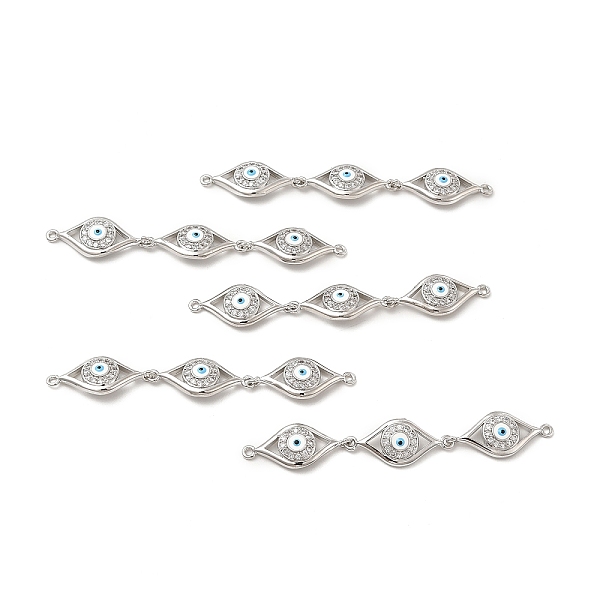 

PandaHall Brass Micro Pave Clear Cubic Zirconia Connector Charms, with Enamel, 3 Evil Eye Links, Platinum, White, 63x10x3.8mm, Hole: 1.4mm...