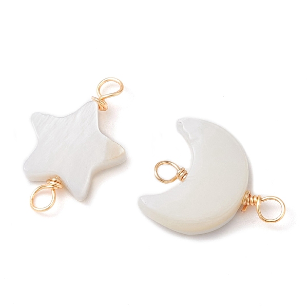 

PandaHall 2Pcs 2 Styles Natural Freshwater Shell Connector Charms, Light Gold, Star & Moon Links, WhiteSmoke, 14~17x10.5~12x2.5~3.5mm, Hole..., White