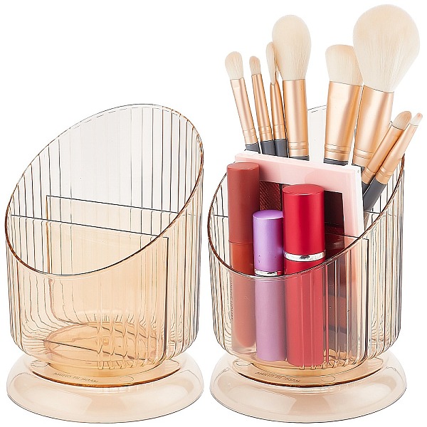 PandaHall Transparent Plastic Makeup Brush Storage Organizer, for Office Supplies, Makeup Brush Holder Organizer, Sandy Brown...