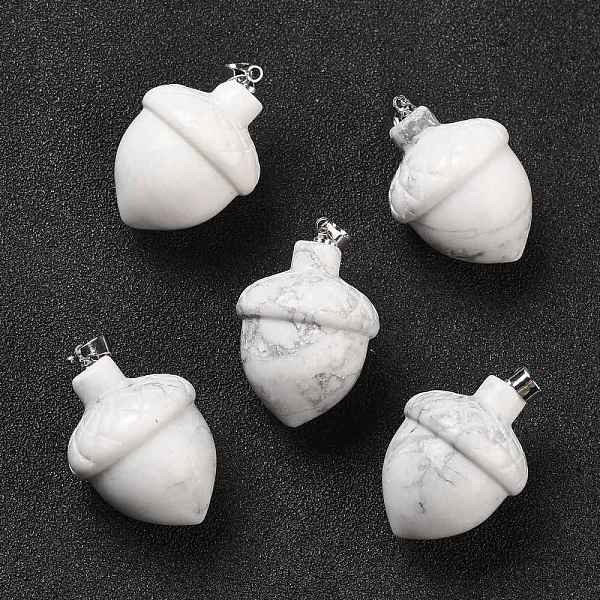 

PandaHall Natural Howlite Pendants, with Rack Plating Brass Findings, Cadmium Free & Lead Free, Real Platinum Plated, Acorns, 29x20~21mm...