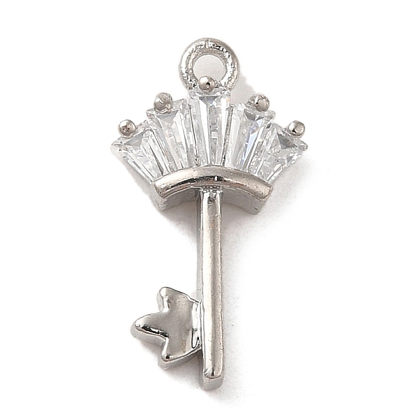 

PandaHall Brass Cubic Zirconia Pendents, Long-Lasting Plated, Key with Crown, Platinum, 16.5x8.5x3mm, Hole: 1.2mm Brass+Cubic Zirconia Key..., Clear