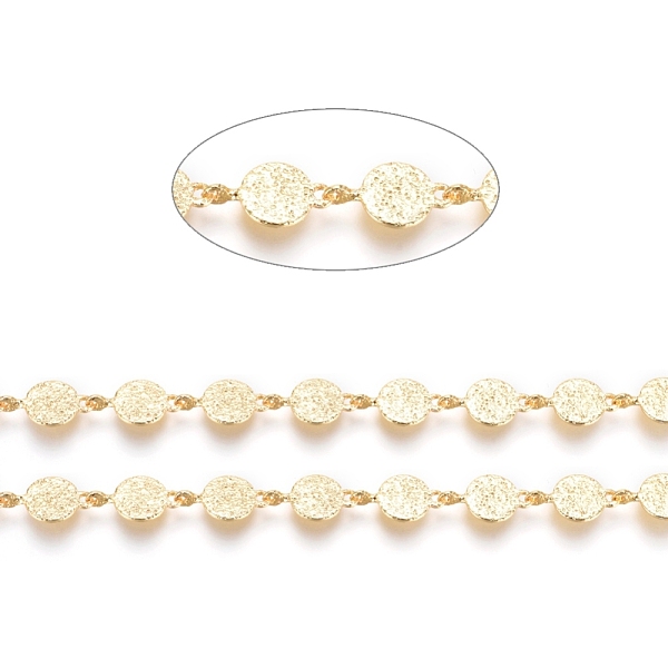 

PandaHall 3.28 Feet Textured Brass Handmade Link Chains, Long-Lasting Plated, Unwelded, Round, Real 18K Gold Plated, 10.5x6x0.2mm Brass