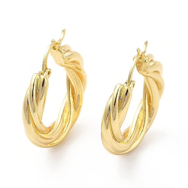 

PandaHall Twist Ring Brass Hoop Earrings for Women, Real 18K Gold Plated, 28.5x27x5mm, Pin: 0.9x0.8mm Brass Ring Gold