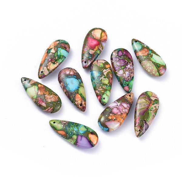 

PandaHall Natural Regalite/Imperial Jasper/Sea Sediment Jasper Pendants, teardrop, 35x15x6.5mm, Hole: 1.2mm Imperial Jasper Teardrop