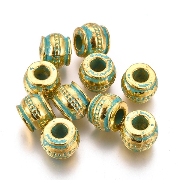 

PandaHall Alloy Beads, Rondelle, Lead Free & Cadmium Free, Golden & Green Patina, 9x7.3mm, Hole: 3.7mm Alloy Rondelle