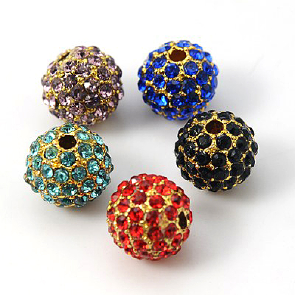 

PandaHall Alloy Rhinestone Beads, Grade A, Round, Golden Metal Color, Mixed Color, 10mm Alloy+Rhinestone Round Multicolor