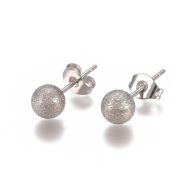 

PandaHall 304 Stainless Steel Stud Earrings, Ball Stud Earrings, Textured, with Earring Backs, Stainless Steel Color, 17x6mm, Pin: 0.8mm 304...
