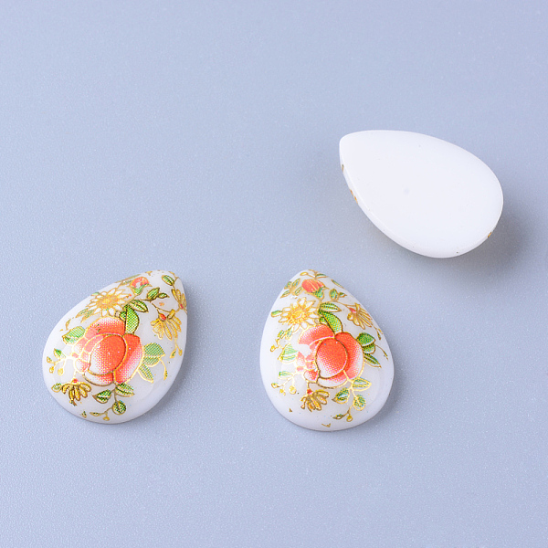 

PandaHall Printed Resin Cabochons, teardrop, White, 17~18x12~13x5mm Resin Teardrop White
