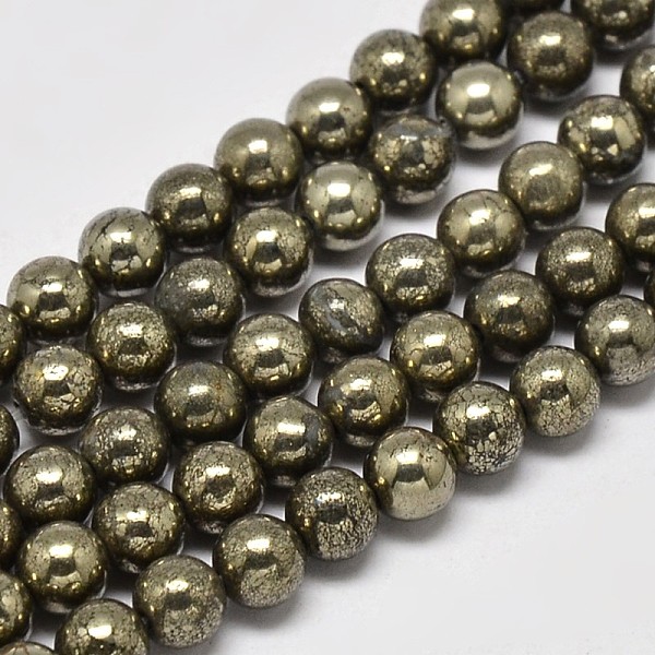 

PandaHall Natural Pyrite Round Beads Strands, Grade A, 6mm, Hole: 1mm, about 62pcs/strand, 15.5 inch Pyrite Round