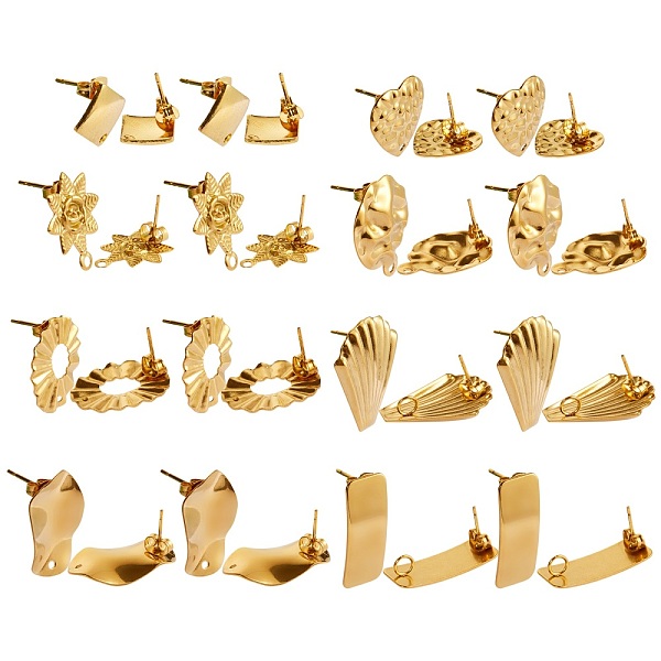 

PandaHall 304 Stainless Steel Stud Earring Findings, Golden, 15.5x16mm, Hole: 1.4mm, Pin: 0.8mm, 2pcs/style, 16pcs/box 304 Stainless Steel...