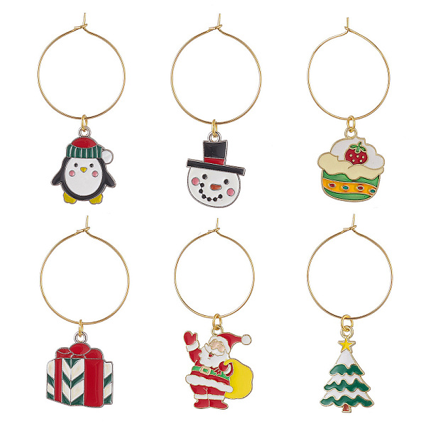 

PandaHall Christmas Theme Alloy Enamel Wine Glass Charms, with Brass Rings, Mixed Shapes, Platinum & Golden, 46.5~52.5mm, 6pcs/set Alloy..., Multicolor