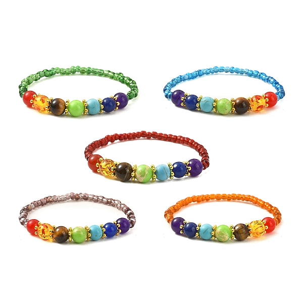 

PandaHall Natural Mixed Stone & Glass Seed Beaded Stretch Bracelet for Women, Mixed Color, Inner Diameter: 2-1/4 inch(5.6cm) Mixed Stone..., Multicolor