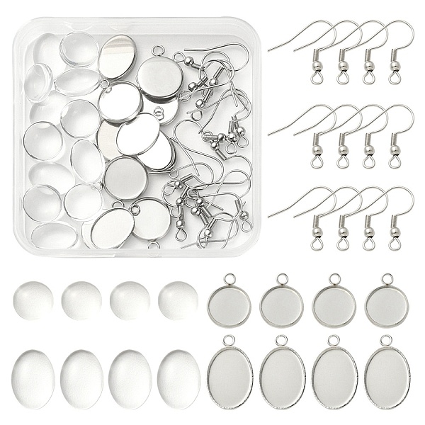 

PandaHall DIY Blank Dome Dangle Earrings Making Kit, Including 304 Stainless Steel Flat Round Pendant Cabochon Settings & Earring Hooks..., Clear