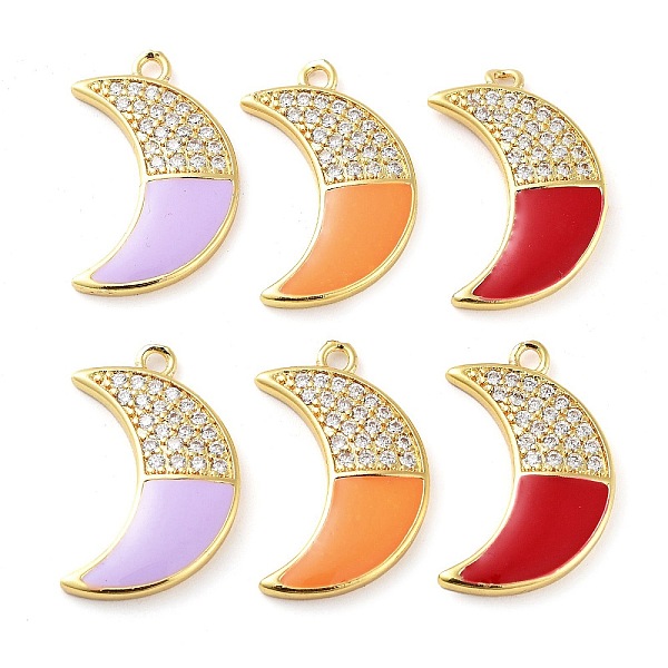 

PandaHall Brass Micro Pave Clear Cubic Zirconia Pendants, with Enamel, Real 18K Gold Plated, Moon Charm, Mixed Color, 24.5x15x2.5mm, Hole..., Multicolor