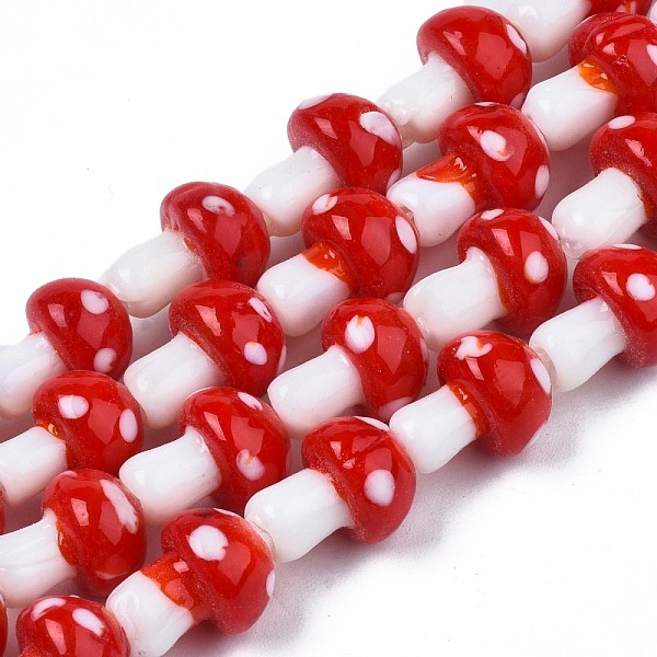 

PandaHall Autumn Theme Mushroom Handmade Lampwork Beads Strands, Red, 12.5~14x10~11mm, Hole: 1.5mm, about 24~25pcs/strand, 12.20 inch~12.99...