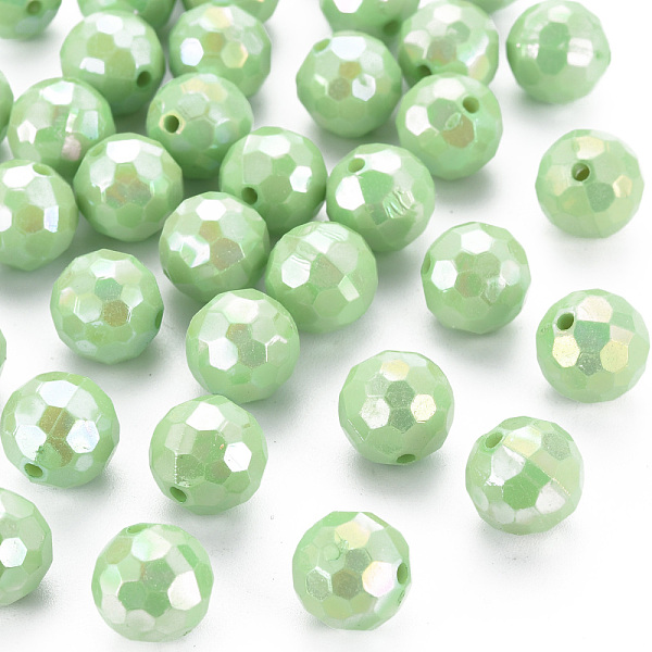 

PandaHall Opaque Acrylic Beads, Faceted, Dyed, AB Color, Round, Light Green, 12x11.5mm, Hole: 1.8mm, about 560pcs/500g Acrylic Round