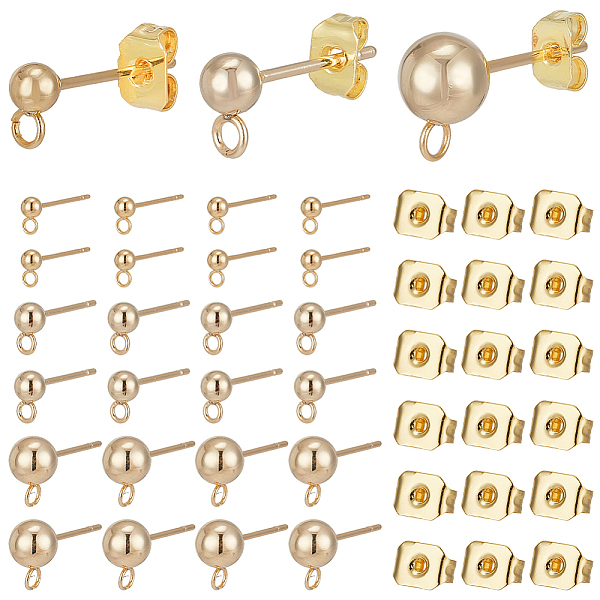 

PandaHall PH 120pcs(60 Pairs) 3 Sizes Stud Earring with Loop, Stainless Steel Earrings Post Studs with 120pcs Butterfly Earring Back Ball...