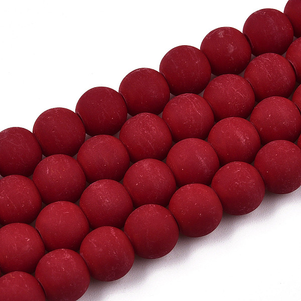 PandaHall Opaque Glass Beads Strands, Frosted, Round, Dark Red, 8~8.5mm, Hole: 1.5mm, about 51~53pcs/strand, 14.96 inch~15.55 inch...
