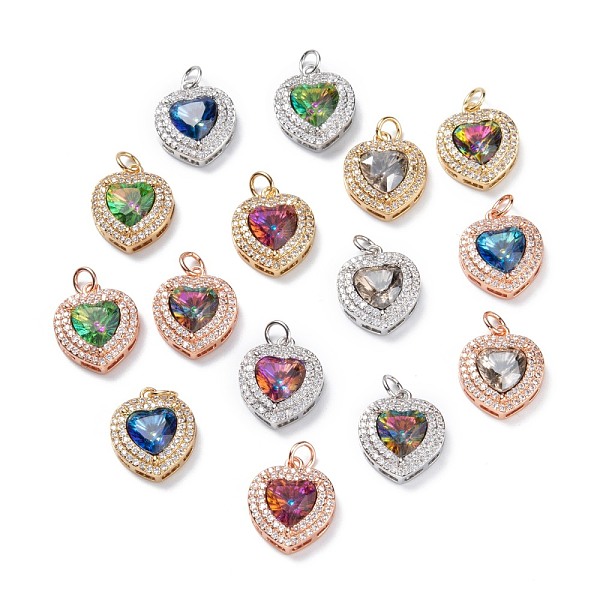 

PandaHall Brass Micro Pave Cubic Zirconia Pendants, Heart, Mixed Color, 16.5x14x6mm, Hole: 3.4mm, Jump Ring: 5x0.8mm Brass+Cubic Zirconia..., Multicolor