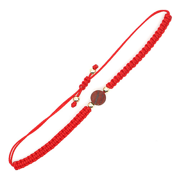 

PandaHall Natural Red Jasper Round Braided Bead Bracelet, Red Adjustable Bracelet, Bead: 8mm Red Jasper