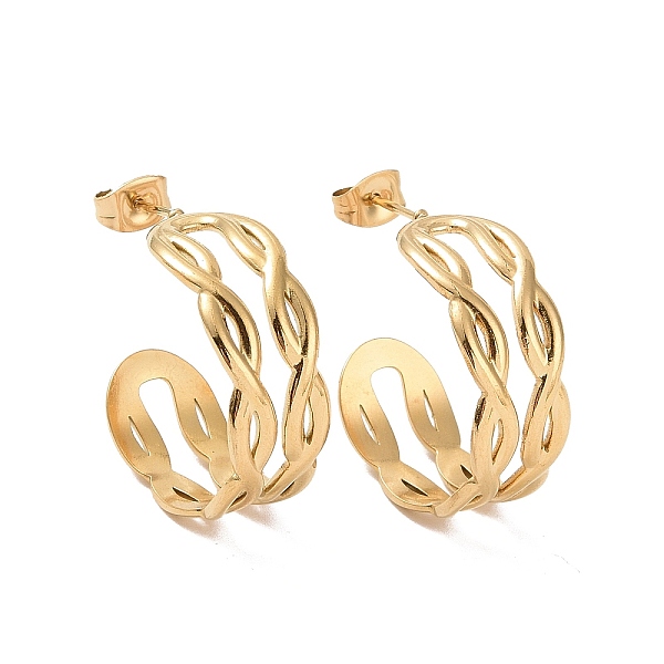 

PandaHall Ion Plating(IP) 304 Stainless Steel Double Layer C-shape Stud Earrings, Half Hoop Earrings for Women, Golden, 24x10mm, Pin: 0.7mm...