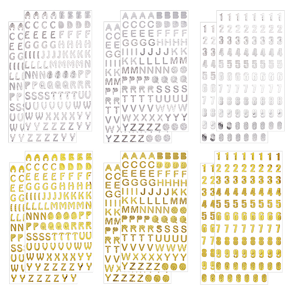 PandaHall OLYCRAFT 1248pcs Letter Stickers Alphabet Number Self-Adhesive Stickers Hot Stamping Labels Stickers Gold Silver Mini Letter A-Z...