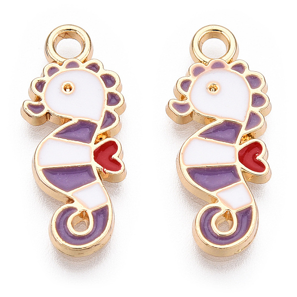 

PandaHall Alloy Pendants, with Enamel, Sea Horse, Light Gold, Medium Purple, 21x9x2mm, Hole: 2mm Alloy+Enamel Sea Horse Purple