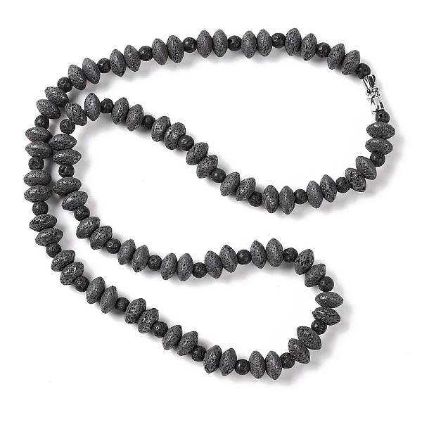 

PandaHall Rondelle & Round Natural Lava Rock Beaded Necklaces, with Alloy Screw Clasps, 19.76 inch(50.2cm) Lava Rock Round